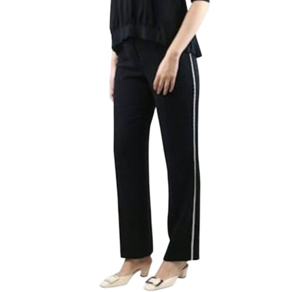 Escada Black Wool Side Stripe Straight Leg Trouser Pant Luxury Minimalist